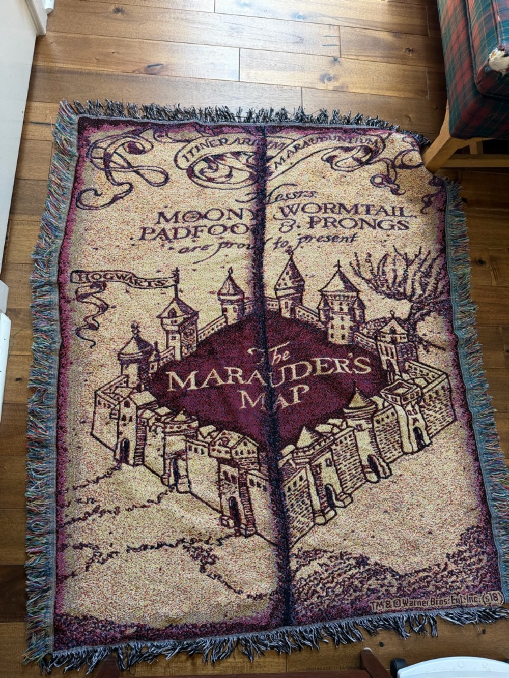The Marauder's Map Decorative Throw blanket- Burgundy & Cream